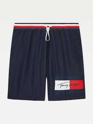 Tommy Hilfiger Adaptive Signature Mid-Length Shorts Moški Kopalke Modra | TH596NTS