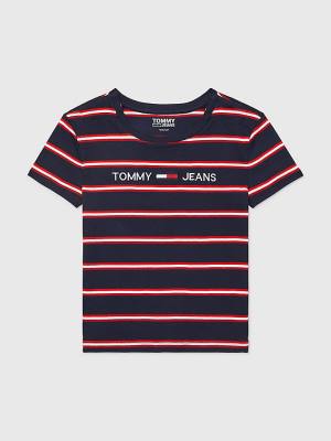 Tommy Hilfiger Adaptive Stripe Multicolour Logo Ženske Majice Modra | TH859WYV