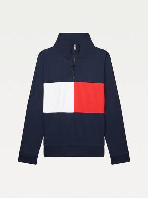 Tommy Hilfiger Adaptive Zipped Neck Flag Ženske Pulover Modra | TH146UND