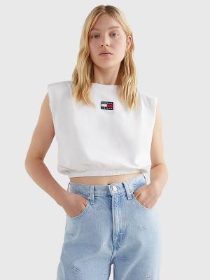 Tommy Hilfiger Badge Cropped Fit Tank Top Ženske Majice Bela | TH187GZV