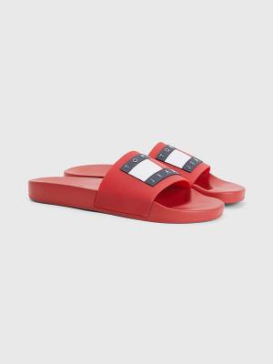 Tommy Hilfiger Badge Pool Slides Moški Sandali Rdeča | TH486MEF