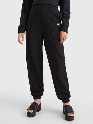 Tommy Hilfiger Badge Relaxed Fit Cuffed Joggers Ženske Hlače Črna | TH648QCS