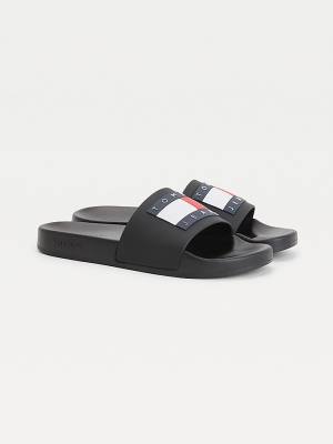 Tommy Hilfiger Badge Slides Ženske Sandali Črna | TH286GPC