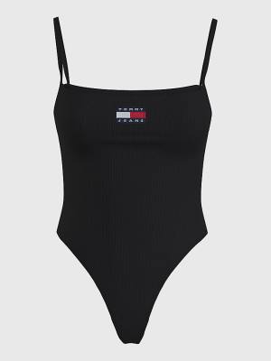 Tommy Hilfiger Badge Square Neck Bodysuit Ženske Majice Črna | TH064LFA