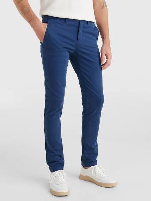 Tommy Hilfiger Bleecker Satin Slim Fit Chinos Moški Hlače Modra | TH912RZC