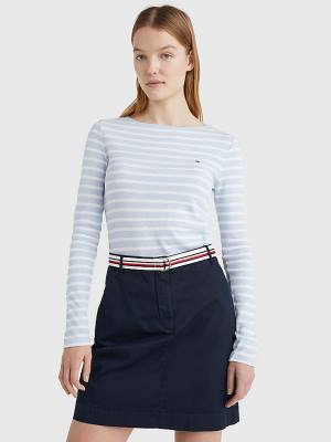 Tommy Hilfiger Boat Neck Long Sleeve Skinny Ženske Majice Modra | TH486NJK