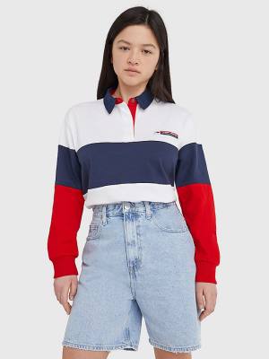 Tommy Hilfiger Boxy Cropped Long Sleeve Ženske Polo Majica Modra | TH924ZEK