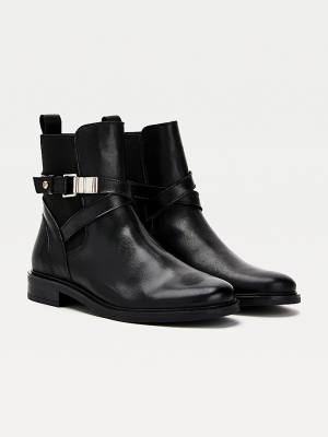 Tommy Hilfiger Buckled Leather Ankle Ženske Škornji Črna | TH317SQG