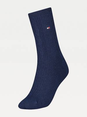 Tommy Hilfiger Cable Knit Wool Cashmere Boot Ženske Nogavice Modra | TH645VIR