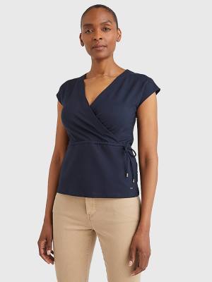 Tommy Hilfiger Cap Sleeve Wrap Ženske Majice Modra | TH491HAE