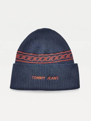 Tommy Hilfiger Chain Link Knit Beanie Ženske Kapa Modra | TH084ZEO