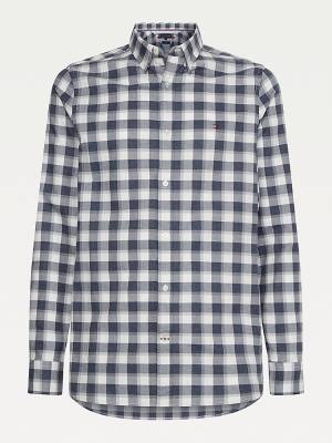 Tommy Hilfiger Check Brushed Cotton Slim Fit Moški Srajce Modra | TH142TSH