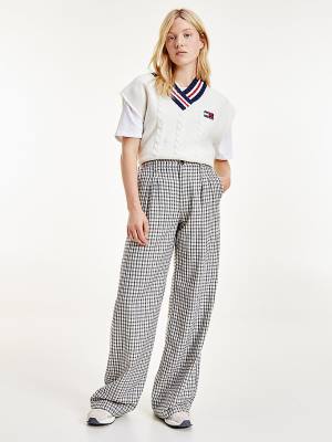 Tommy Hilfiger Check Relaxed Fit Wide Leg Ženske Hlače Bež | TH723FZV