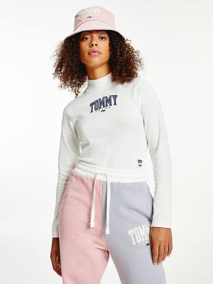 Tommy Hilfiger College Cropped Long Sleeve Ženske Majice Bela | TH178IUY