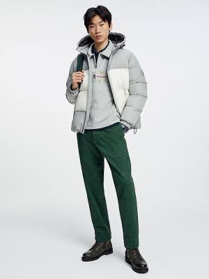 Tommy Hilfiger Colour-Blocked Hooded High Loft Puffer Moški Jakne Siva | TH706TAZ