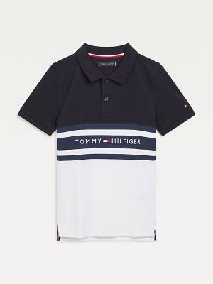 Tommy Hilfiger Colour-Blocked Logo Polo Fantje Majice Modra | TH673HKD