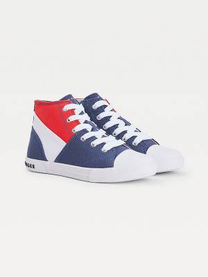 Tommy Hilfiger Colour-Blocked Recycled Cotton Canvas High-Top Dekleta Superge Modra | TH296NGZ