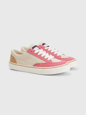 Tommy Hilfiger Colour-Blocked Suede Low Top Ženske Superge Bež | TH950DBQ