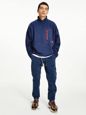 Tommy Hilfiger Contrast Pocket Half-Zip Moški Pulover Modra | TH081GSF