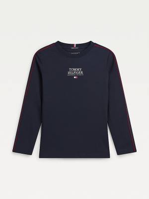 Tommy Hilfiger Contrast Tape Long Sleeve Fantje Majice Modra | TH145FNW