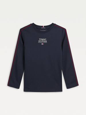 Tommy Hilfiger Contrast Tape Long Sleeve Fantje Majice Modra | TH634YUS