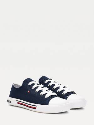 Tommy Hilfiger Cotton Canvas Lace-Up Low-Top Dekleta Superge Modra | TH817LMC