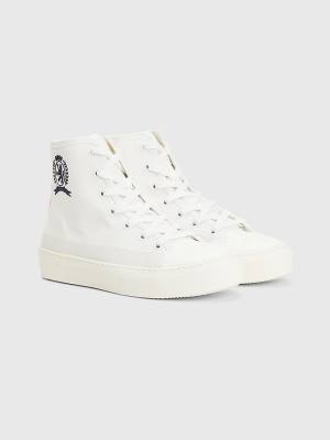 Tommy Hilfiger Crest Canvas High Top Ženske Superge Bela | TH347NEJ