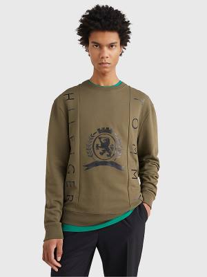 Tommy Hilfiger Crest Crew Neck Moški Pulover Kaki | TH580RUM