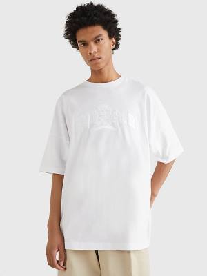 Tommy Hilfiger Crest Organic Cotton Varsity Moški Majice Bela | TH293MTD