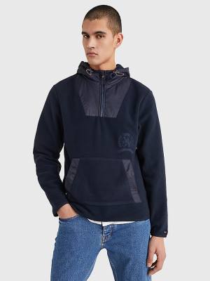 Tommy Hilfiger Crest Polar Fleece Relaxed Fit Moški Pulover s kapuco Modra | TH690RJF