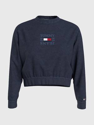 Tommy Hilfiger Cropped Logo Ženske Pulover Modra | TH795QSW