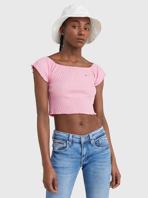 Tommy Hilfiger Cropped Off-The-Shoulder Ženske Majice Roza | TH419QDG