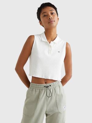 Tommy Hilfiger Cropped Sleeveless Rib Ženske Polo Majica Bela | TH629MEZ