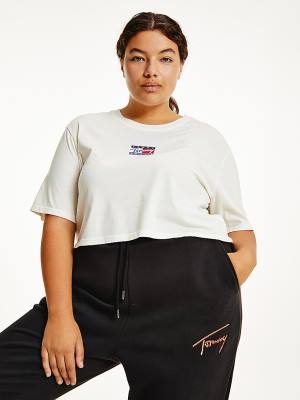 Tommy Hilfiger Curve Acid Wash Cropped Ženske Majice Bela | TH368SIQ