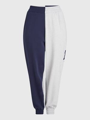 Tommy Hilfiger Curve Colour-Blocked Relaxed Joggers Ženske Hlače Modra | TH491TEO