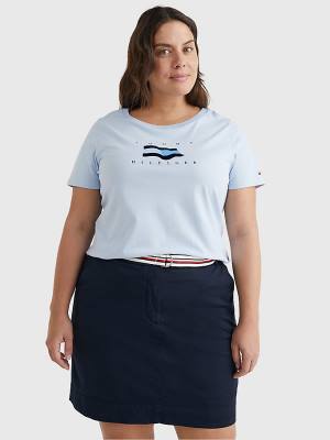 Tommy Hilfiger Curve Flock Flag Ženske Majice Modra | TH947PKH