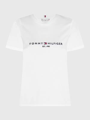 Tommy Hilfiger Curve Organic Cotton Logo Ženske Majice Bela | TH452KWR