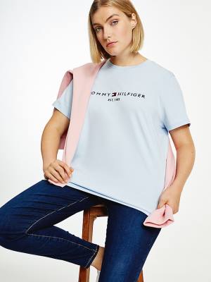 Tommy Hilfiger Curve Organic Cotton Logo Ženske Majice Modra | TH850AQV
