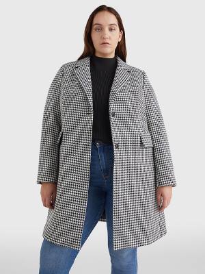 Tommy Hilfiger Curve Recycled Wool Blend Houndstooth Ženske Plašč Modra | TH156BDI