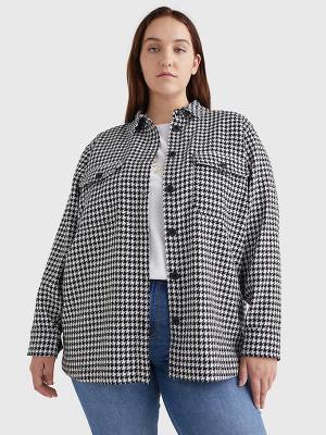 Tommy Hilfiger Curve Recycled Wool Flannel Houndstooth Shacket Ženske Jakne Modra | TH687QAW