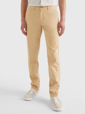 Tommy Hilfiger Denton Straight Fit Satin Chinos Moški Hlače Bež | TH351OLN