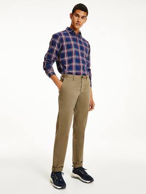 Tommy Hilfiger Denton Straight Fit Satin Chinos Moški Hlače Rjav | TH570NRP