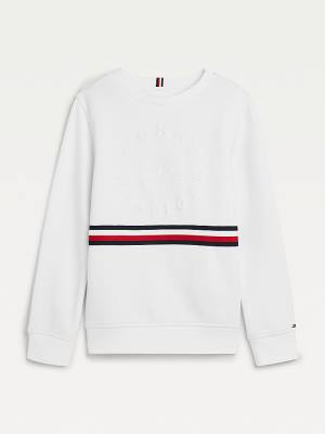 Tommy Hilfiger Embossed Banded Fantje Pulover Bela | TH234VTZ