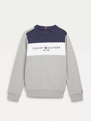 Tommy Hilfiger Essential Colour-Blocked Organic Cotton Fantje Pulover Siva | TH607WFB