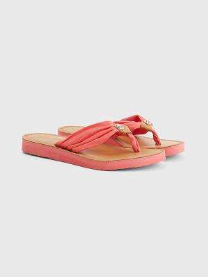 Tommy Hilfiger Essential Leather Footbed Flip-Flops Ženske Sandali Rdeča | TH681JXG