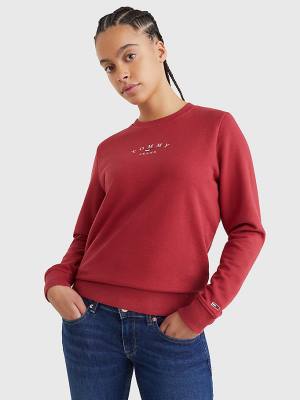 Tommy Hilfiger Essential Logo Crew Neck Ženske Pulover Rdeča | TH516GTM