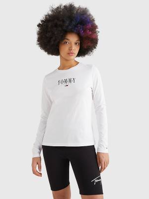Tommy Hilfiger Essential Logo Long Sleeve Ženske Majice Bela | TH602UYE