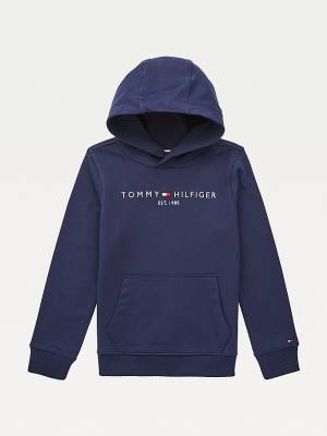 Tommy Hilfiger Essential Logo Organic Cotton Dekleta Pulover s kapuco Modra | TH701DYV