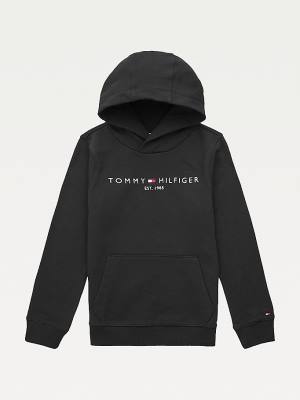 Tommy Hilfiger Essential Logo Organic Cotton Fantje Pulover s kapuco Črna | TH730VXC