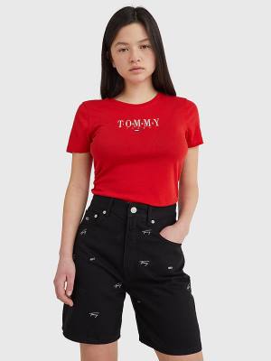 Tommy Hilfiger Essential Logo Skinny Fit Ženske Majice Rdeča | TH475YDL